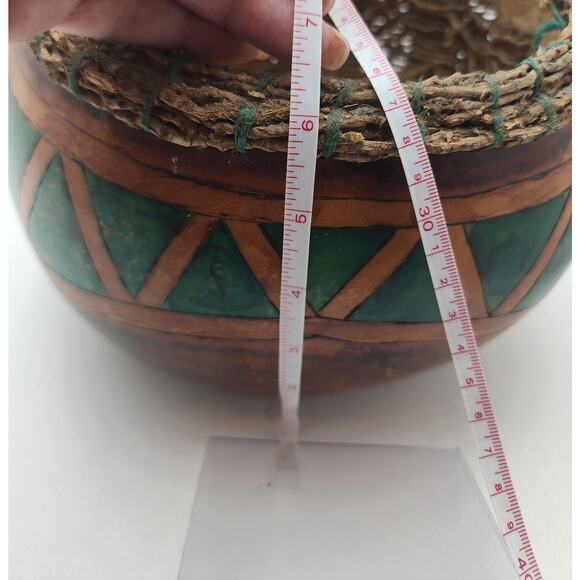 Natural Gourd Basket weaved twigs and hand painted - Picture 14 of 15